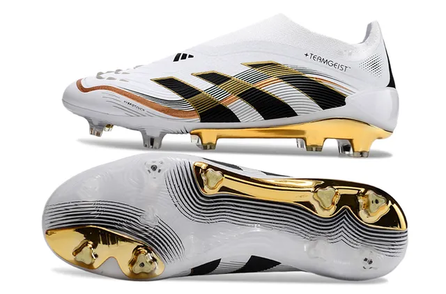 Adidas Branco e Ouro Sock-Fit Collar HybridTouch Upper Firm-Ground Sapatos de futebol 6