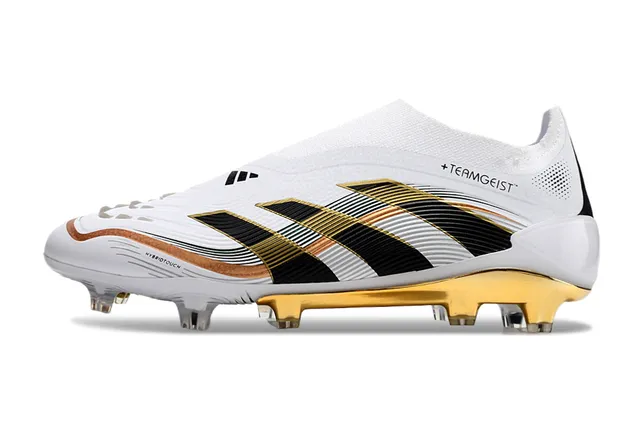 Adidas Branco e Ouro Sock-Fit Collar HybridTouch Upper Firm-Ground Sapatos de futebol 7
