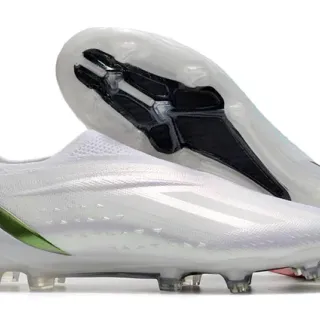 Adidas White Green Low-Cut Sock-Fit Upper Iridescent Heel Stripe Firm-Ground Soccer Shoes