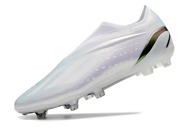 Adidas White Green Low-Cut Sock-Fit Upper Iridescent Heel Stripe Firm-Ground Soccer Shoes 3
