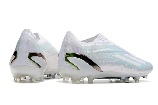 Adidas White Green Low-Cut Sock-Fit Upper Iridescent Heel Stripe Firm-Ground Soccer Shoes 5