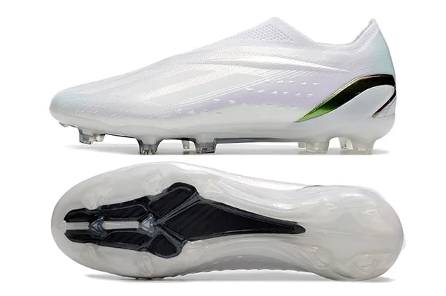 Adidas White Green Low-Cut Sock-Fit Upper Iridescent Heel Stripe Firm-Ground Soccer Shoes 6