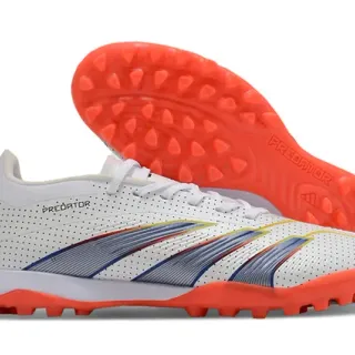 Adidas White Orange Perforated Synthetic Upper Three-Stripe Graphic Overlay Turf Soccer Shoes
