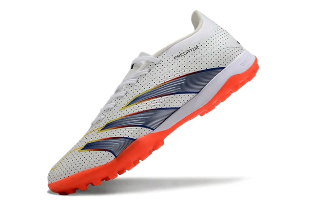 Adidas Chaussures de Football Turf Haut Synthétique Perforé Superposition Graphique à Trois Rayures Blanc Orange 3