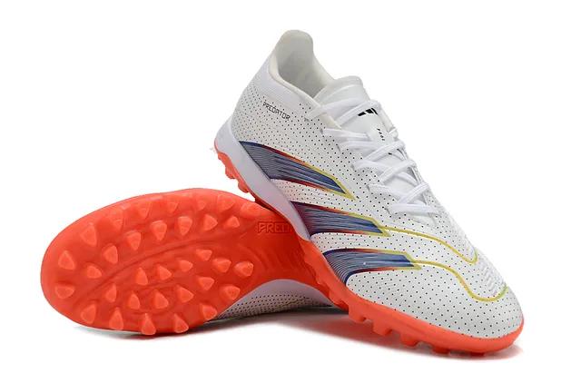 Adidas Chaussures de Football Turf Haut Synthétique Perforé Superposition Graphique à Trois Rayures Blanc Orange 4