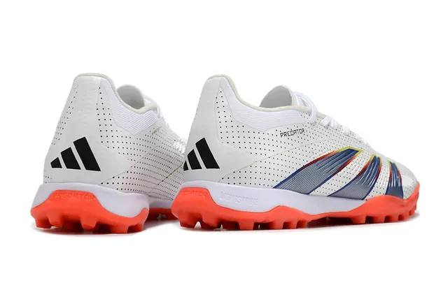 Adidas Chaussures de Football Turf Haut Synthétique Perforé Superposition Graphique à Trois Rayures Blanc Orange 5