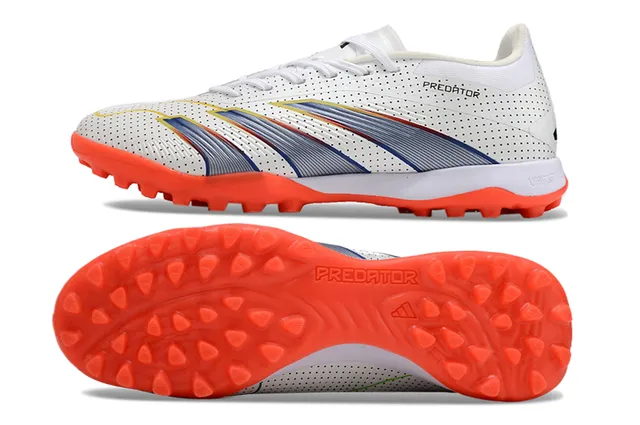 Adidas Chaussures de Football Turf Haut Synthétique Perforé Superposition Graphique à Trois Rayures Blanc Orange 6