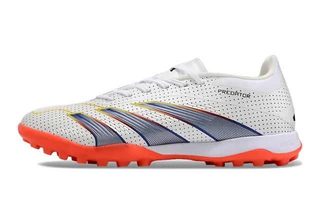 Adidas Chaussures de Football Turf Haut Synthétique Perforé Superposition Graphique à Trois Rayures Blanc Orange 7