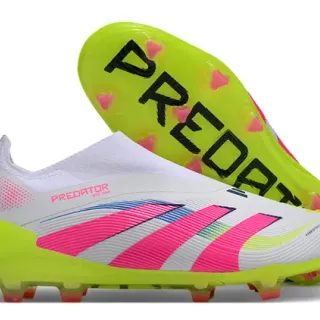 Adidas White Pink Low-Cut Sock-Fit Upper Neon Lime Green Outsole Firm-Ground Soccer Shoes