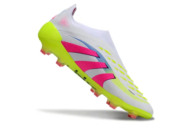 Adidas White Pink Low-Cut Sock-Fit Upper Neon Lime Green Outsole Firm-Ground Soccer Shoes 2