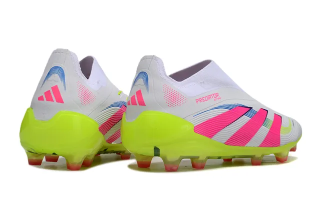 Adidas White Pink Low-Cut Sock-Fit Upper Neon Lime Green Outsole Firm-Ground Soccer Shoes 5