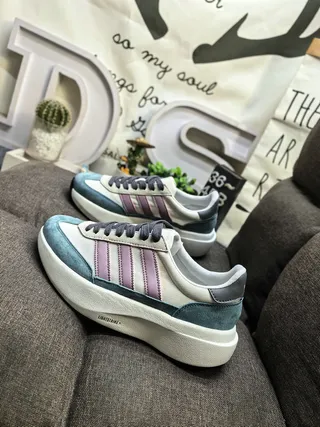 Adidas White Purple Platform Sole Suede And Textile Upper Chunky Sneakers 7