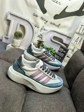 Adidas White Purple Platform Sole Suede And Textile Upper Chunky Sneakers 9