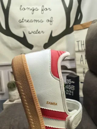 Adidas White Red Laceless Velcro Strap Three-Stripe Side Panel Lifestyle Sneakers 3