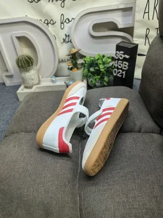 Adidas White Red Laceless Velcro Strap Three-Stripe Side Panel Lifestyle Sneakers 6