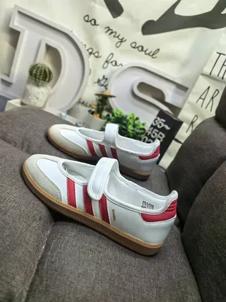 Adidas White Red Laceless Velcro Strap Three-Stripe Side Panel Lifestyle Sneakers 7
