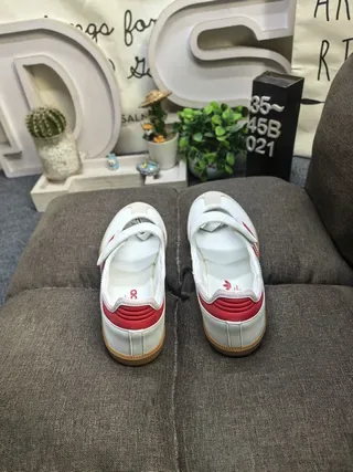 Adidas White Red Laceless Velcro Strap Three-Stripe Side Panel Lifestyle Sneakers 8