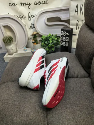 Adidas White Red Lightweight Mesh Upper Gradient Three-Stripe Design Running Shoes 6