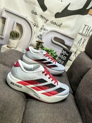 Adidas White Red Lightweight Mesh Upper Gradient Three-Stripe Design Running Shoes 9