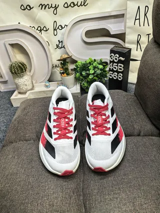 Adidas White Red Lightweight Mesh Upper Gradient Three-Stripe Design Running Shoes 10