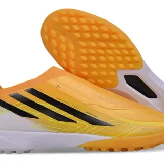 Adidas X Hyperfast برتقالي أبيض أحذية كرة القدم Turf Low-Cut Sock-Fit Upper Molded Outsole