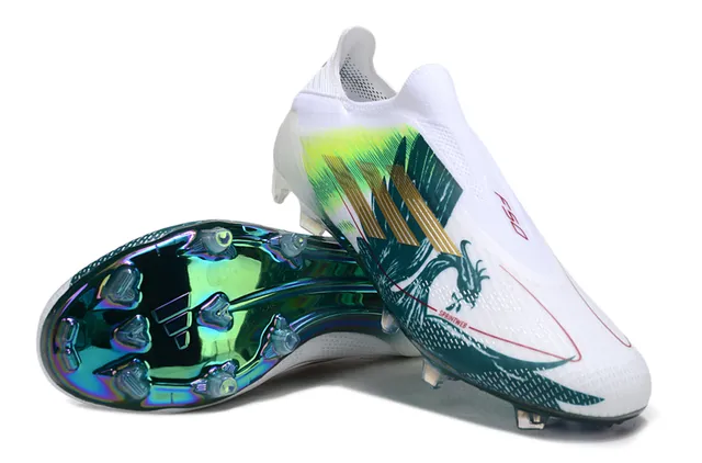 Adidas X Blanco Multicolor Sin Cordones Upper Ajuste a Calcetín Asimétrico TPU Cage Césped Firme Zapatos de Fútbol 4