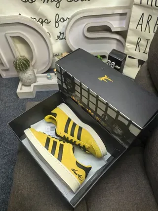 Adidas Yellow Black Suede Upper Three-Stripe Side Panel Lifestyle Sneakers 3