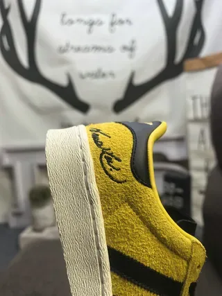 Adidas Yellow Black Suede Upper Three-Stripe Side Panel Lifestyle Sneakers 4