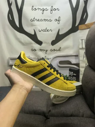 Adidas Yellow Black Suede Upper Three-Stripe Side Panel Lifestyle Sneakers 6