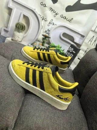 Adidas Yellow Black Suede Upper Three-Stripe Side Panel Lifestyle Sneakers 7
