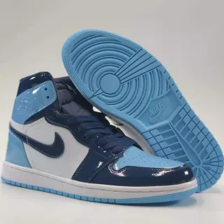 Air Jordan 1 Blue Navy High-Top Patent Leather Basketball Shoes