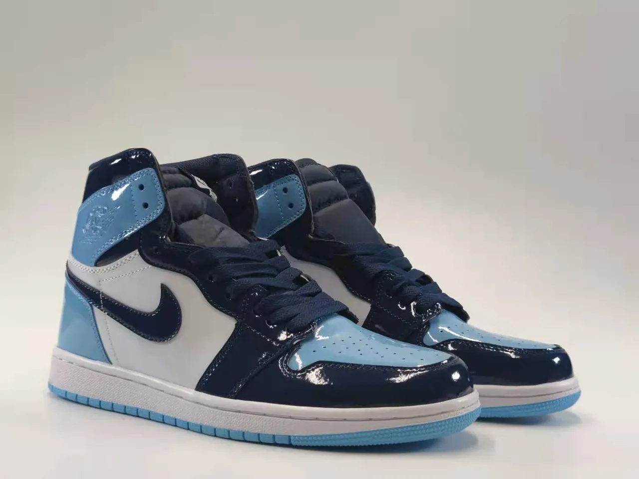 Air Jordan 1 Blue Navy High-Top Patent Leather Basketball Shoes 5
