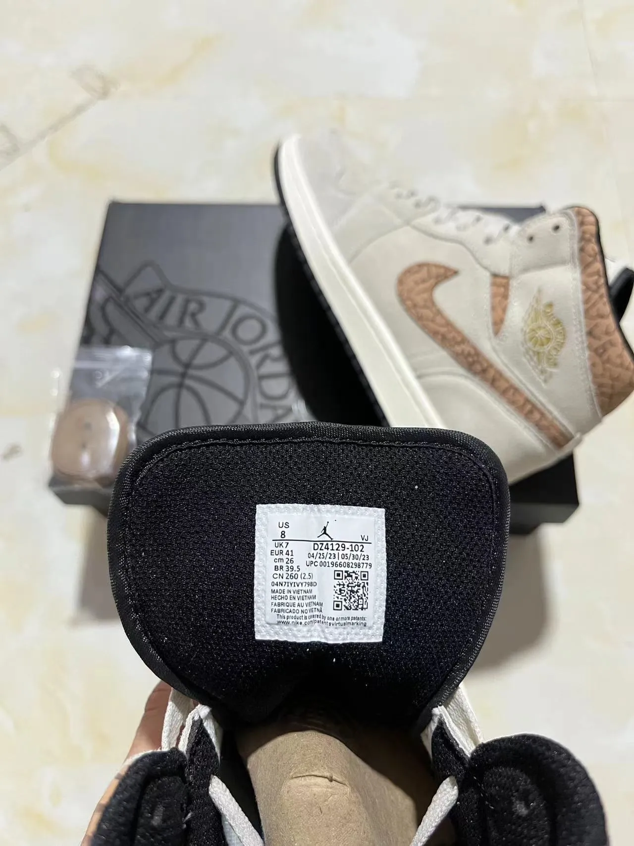 Air Jordan 1 High Beige Elephant Print Basketball Shoes 8