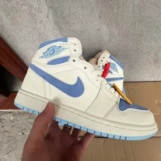 Air Jordan 1 High-Top Off-White and Light Blue Basketball Shoes