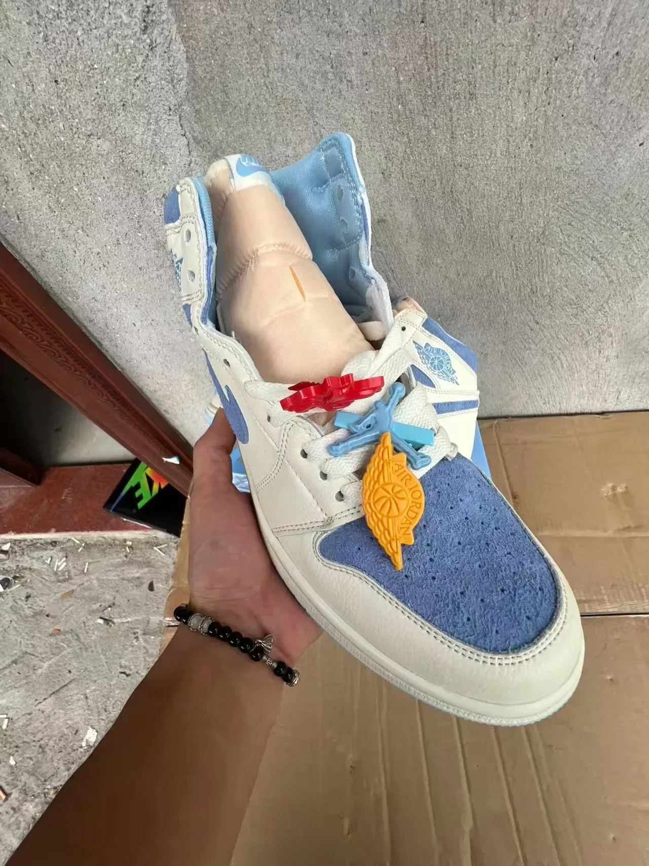 Air Jordan 1 High-Top Off-White and Light Blue Basketball Shoes 2