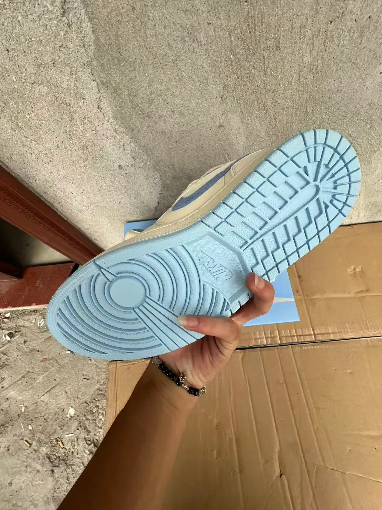 Air Jordan 1 High-Top Off-White and Light Blue Basketball Shoes 6