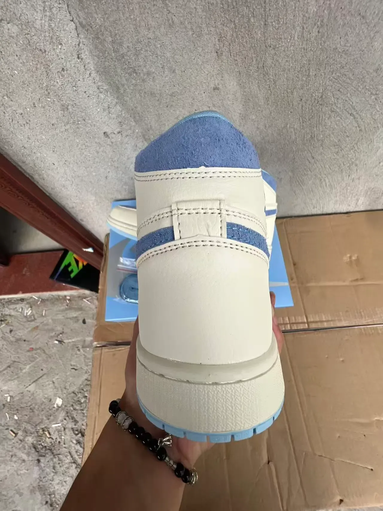 Air Jordan 1 High-Top Off-White and Light Blue Basketball Shoes 8