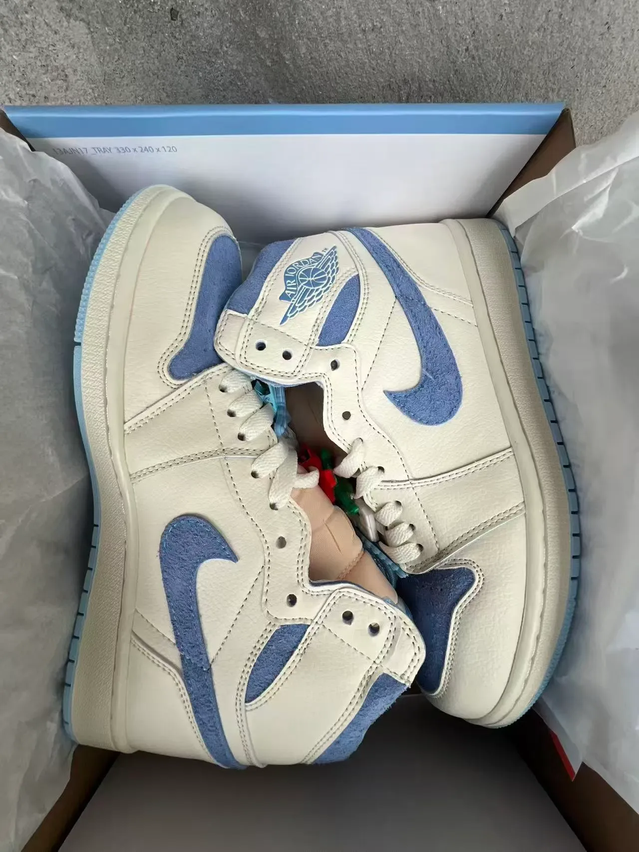 Air Jordan 1 High-Top Off-White and Light Blue Basketball Shoes 9