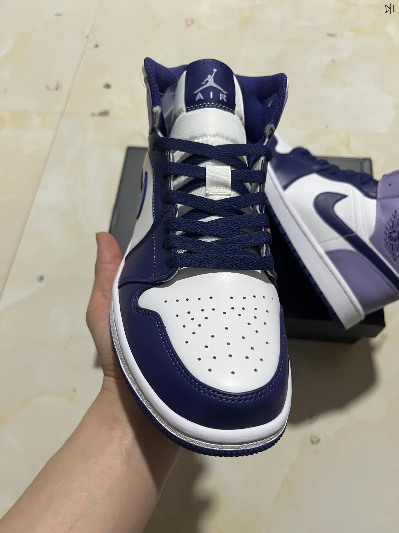 Air Jordan 1 High White Navy Purple Basketball Shoes 9