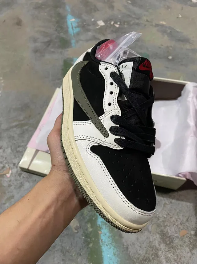 Air Jordan 1 Low White Black Olive Lifestyle Sneakers 2