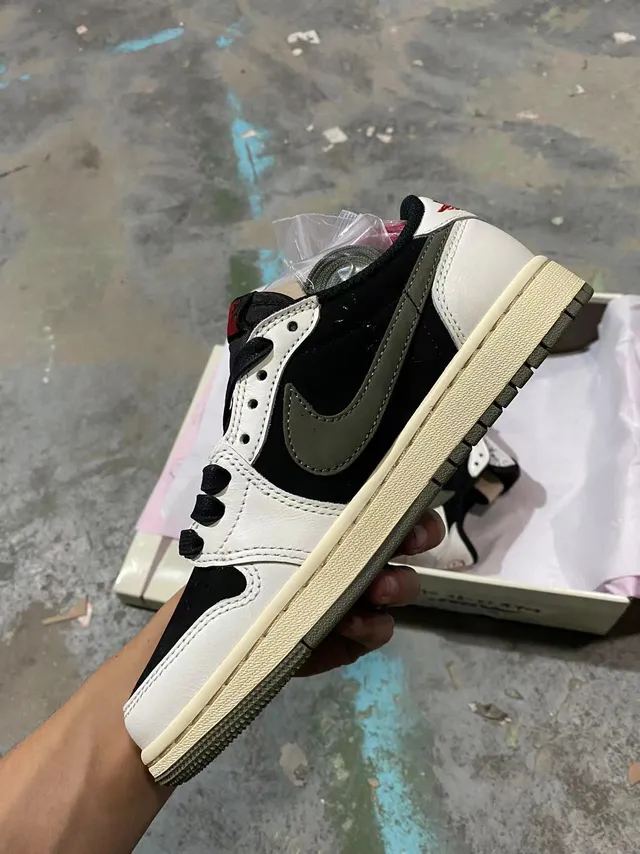 Air Jordan 1 Low White Black Olive Lifestyle Sneakers 4