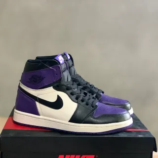 Air Jordan 1 Purple and Black Leather High-Top Basketball Shoes