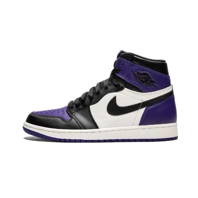 Air Jordan 1 Purple and Black Leather High-Top Basketball Shoes 6