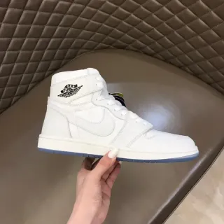 Air Jordan 1 Branco Azul Alto Couro Superior Tênis de Basquete