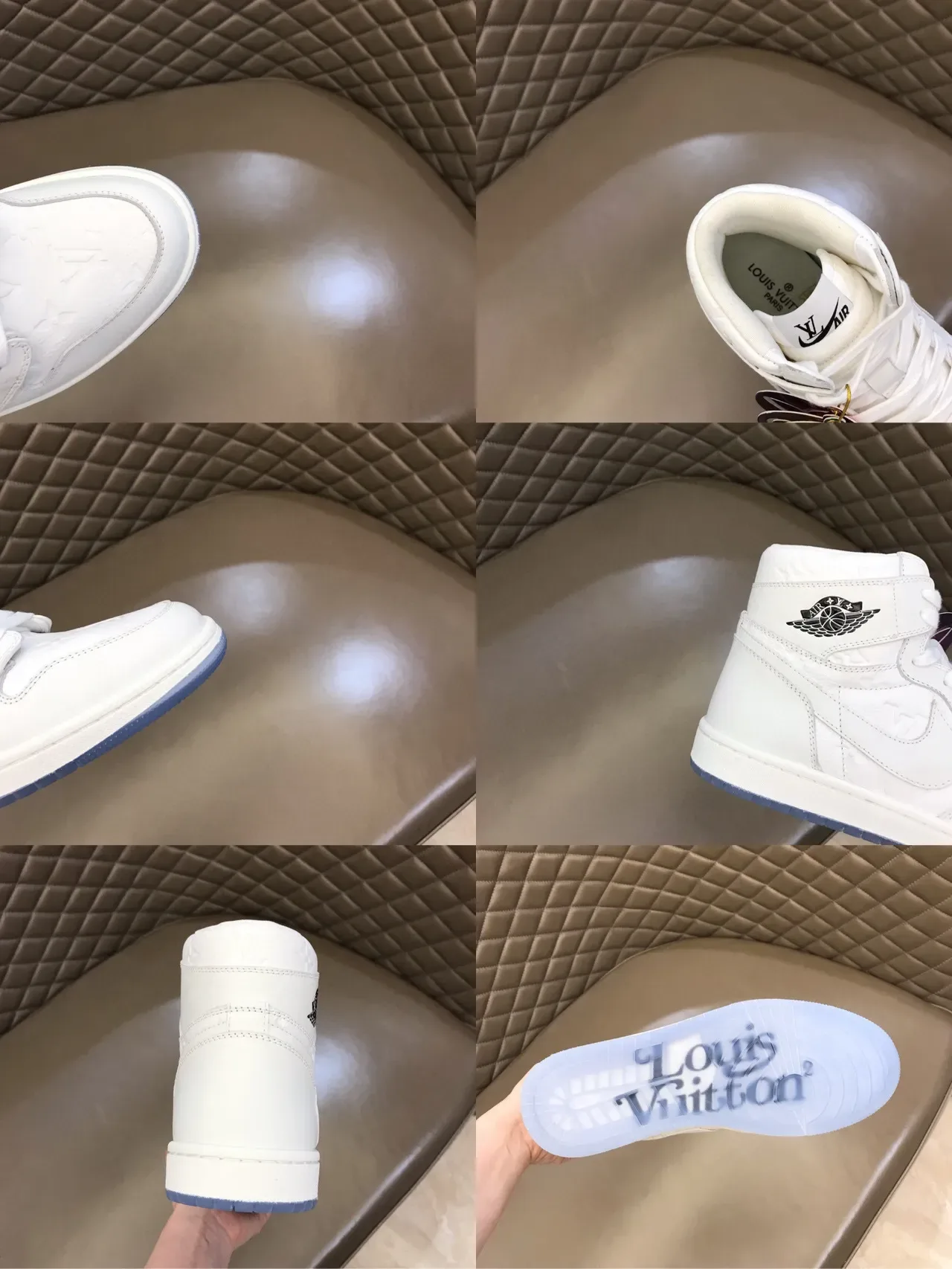 Air Jordan 1 Branco Azul Alto Couro Superior Tênis de Basquete 2