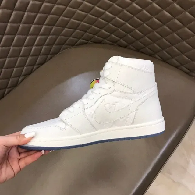 Air Jordan 1 Branco Azul Alto Couro Superior Tênis de Basquete 3