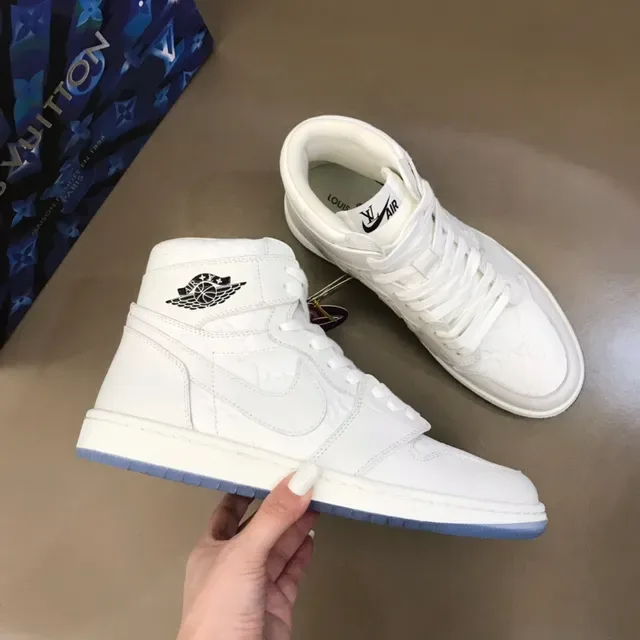 Air Jordan 1 Branco Azul Alto Couro Superior Tênis de Basquete 6