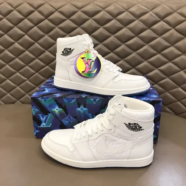 Air Jordan 1 Branco Azul Alto Couro Superior Tênis de Basquete 7