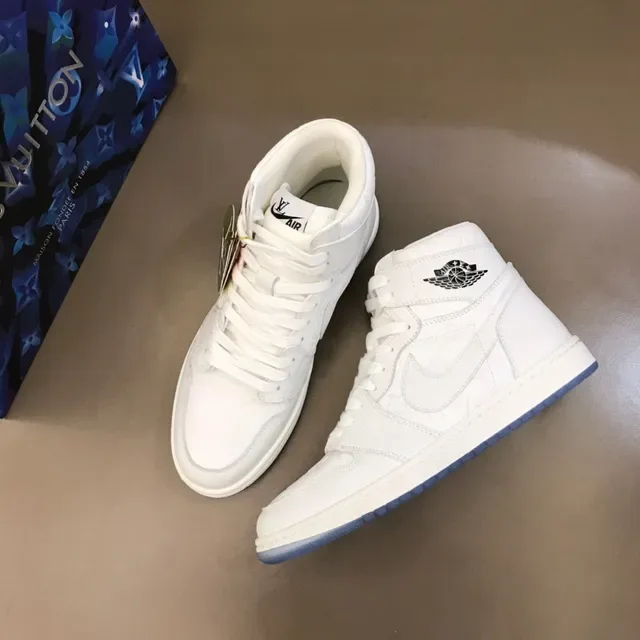 Air Jordan 1 Branco Azul Alto Couro Superior Tênis de Basquete 8