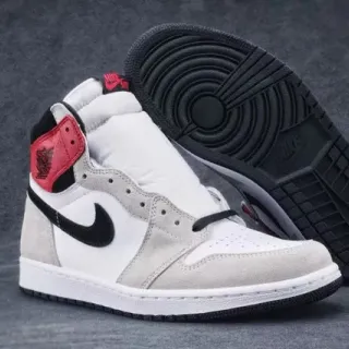 Air Jordan 1 Blanco Gris Alto Cuero-Suede Híbrido Zapatos de Baloncesto